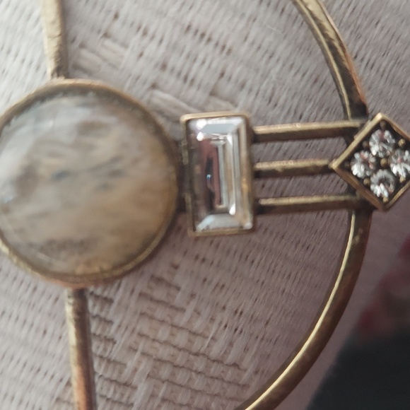 Guess gold tone green, tan stone & crystal pendant collar Choker necklace - Picture 7 of 13